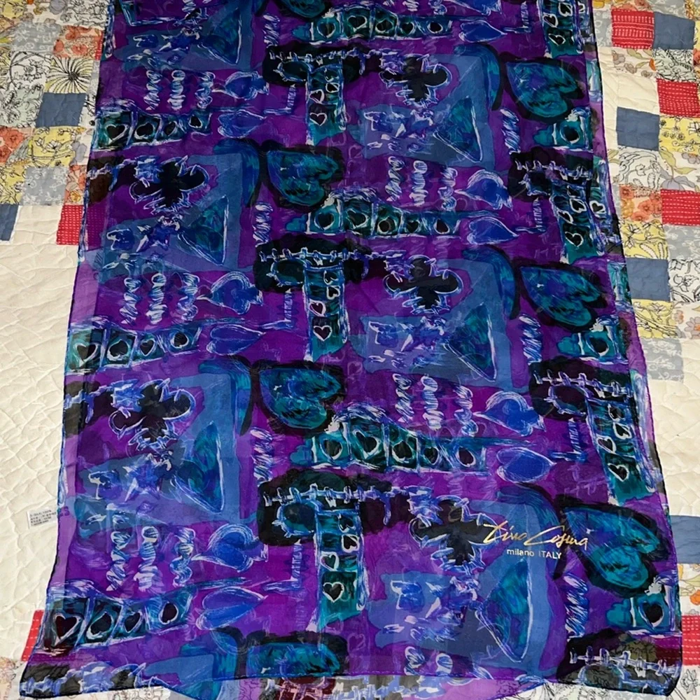 Tino Cosma silk sheer Italy oblong scarf 62” x 20”